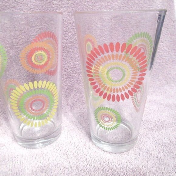 VTG Set of 4 PASABAHCE Glasses 16oz Ice Tea Heavy 70s Flower Power Retro MCM - Picture 3 of 10